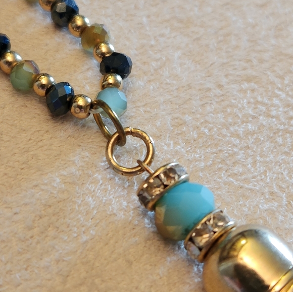 Multifaceted Crystal Tassel Lariat Necklace - Blue & Gold - Picture 8 of 8